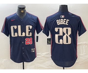 Men's Cleveland Guardians #28 Tanner Bibee Number Navy 2024 City Connect Limited Stitched Jersey