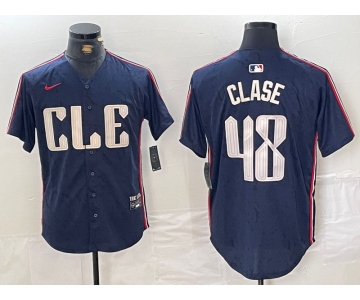 Men's Cleveland Guardians #48 Emmanuel Clase Navy 2024 City Connect Limited Stitched Jersey