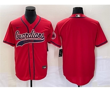 Men's Cleveland Guardians Blank Red With Patch Cool Base Stitched Baseball Jersey