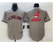 Men's Cleveland Guardians Gray Team Big Logo Cool Base Stitched Jersey