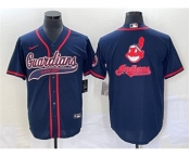 Men's Cleveland Guardians Navy Team Big Logo Cool Base Stitched Jersey