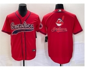 Men's Cleveland Guardians Red Team Big Logo With Patch Cool Base Stitched Baseball Jersey