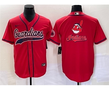 Men's Cleveland Guardians Red Team Big Logo With Patch Cool Base Stitched Baseball Jersey