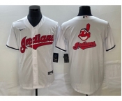 Men's Cleveland Guardians White Team Big Logo Cool Base Stitched Jersey