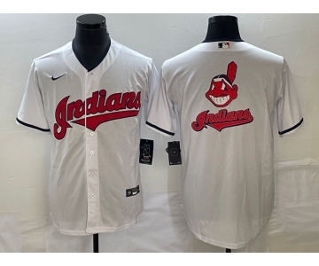 Men's Cleveland Guardians White Team Big Logo Cool Base Stitched Jersey