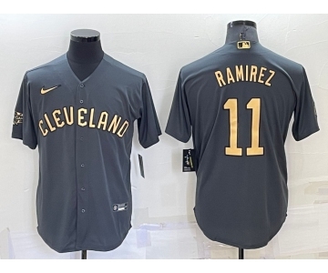 Men's Cleveland Indians #11 Jose Ramirez Grey 2022 All Star Stitched Cool Base Nike Jersey