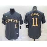 Men's Cleveland Indians #11 Jose Ramirez Number Grey 2022 All Star Stitched Cool Base Nike Jersey