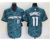 Men's Cleveland Indians #11 Jose Ramirez Number Teal 2023 All Star Cool Base Stitched Jersey