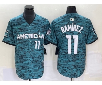 Men's Cleveland Indians #11 Jose Ramirez Number Teal 2023 All Star Cool Base Stitched Jersey