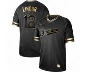 Men's Cleveland Indians #12 Francisco Lindor Authentic Black Gold Fashion Baseball Jersey