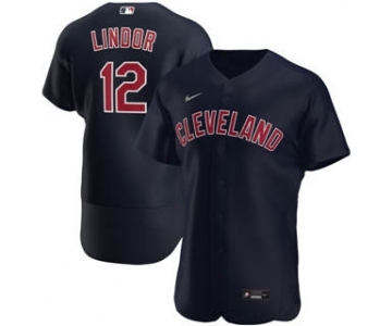 Men's Nike Cleveland Indians #12 Francisco Lindor 2020 Navy Alternate Authentic Player Baseball Jersey