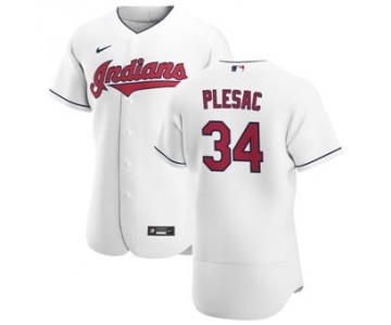 Men's Nike Cleveland Indians #34 Zach Plesac White Home 2020 Authentic Team Baseball Jersey