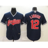 Men's Nike Indians #12 Francisco Lindor Navy 2020 Baseball Cool Base Jersey