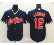 Men's Nike Indians #12 Francisco Lindor Navy 2020 Baseball Cool Base Jersey