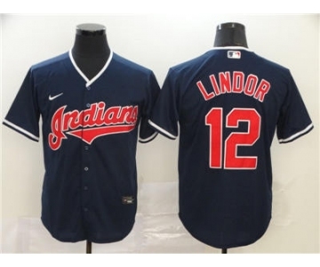 Men's Nike Indians #12 Francisco Lindor Navy 2020 Baseball Cool Base Jersey