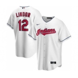 Men's Nike Indians #12 Francisco Lindor White 2020 Baseball Cool Base Jersey