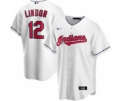 Men's Nike Indians #12 Francisco Lindor White 2020 Baseball Cool Base Jersey