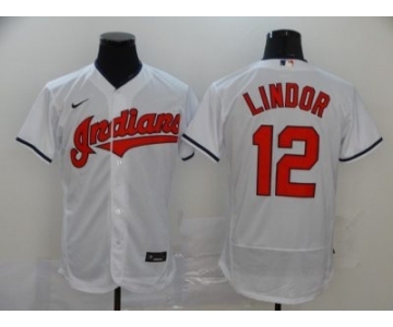 Men's Nike Indians #12 Francisco Lindor White 2020 Baseball Flexbase Jersey