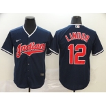 Nike Men's Cleveland Indians #12 Francisco Lindor  Navy Blue Alternate Cool Base Baseball Jersey