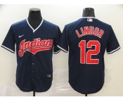 Nike Men's Cleveland Indians #12 Francisco Lindor  Navy Blue Alternate Cool Base Baseball Jersey