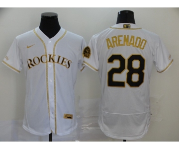 Nike Men's Colorado Rockies #28 Nolan Arenado White Gold Flex Base Authentic Collection Baseball Jersey