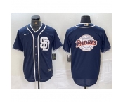 Men San Diego Padres Navy Team Big Logo Cool Base Stitched Baseball Jersey 4