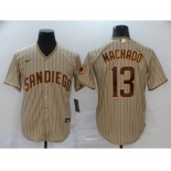 Men's Nike Padres #13 Manny Machado Brown Strip 2020 Baseball Cool Base Jersey