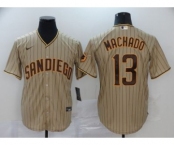 Men's Nike Padres #13 Manny Machado Brown Strip 2020 Baseball Cool Base Jersey