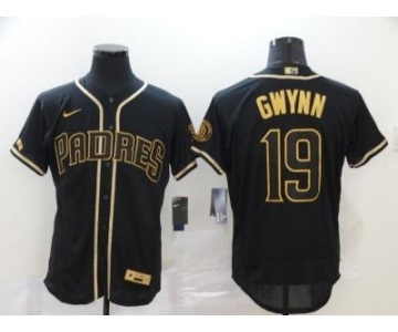 Men's Nike Padres #19 Tony Gwynn Black Gold 2020 Baseball FlexBase Jersey