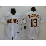 Men's Nike San Diego Padres #13 Manny Machado White Brown Home Stitched Baseball Jersey