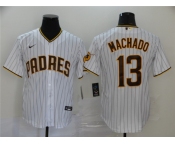 Men's Nike San Diego Padres #13 Manny Machado White Brown Home Stitched Baseball Jersey