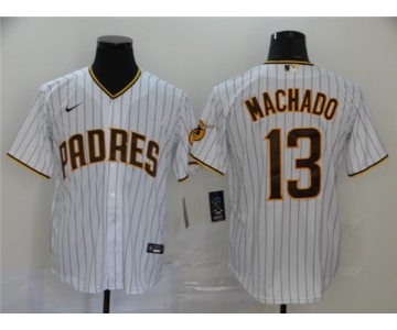 Men's Nike San Diego Padres #13 Manny Machado White Brown Home Stitched Baseball Jersey