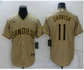 Men's San Diego Padres #11 Yu Darvish Brown Team Logo Stitched MLB Cool Base Nike Jersey