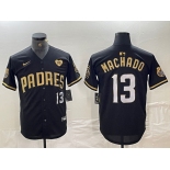 Men's San Diego Padres #13 Manny Machado Black Gold With Patch Cool Base Stitched Baseball Jersey