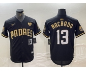 Men's San Diego Padres #13 Manny Machado Black Gold With Patch Cool Base Stitched Baseball Jersey