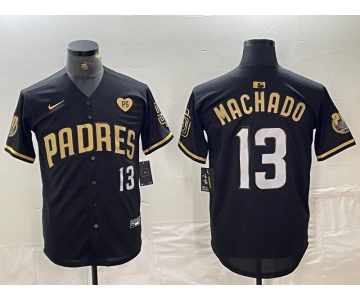 Men's San Diego Padres #13 Manny Machado Black Gold With Patch Cool Base Stitched Baseball Jersey