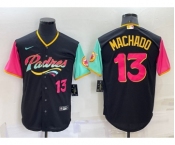 Men's San Diego Padres #13 Manny Machado Black Number 2022 City Connect Cool Base Stitched Jersey