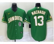 Men's San Diego Padres #13 Manny Machado Green Cool Base Stitched Baseball Jersey 1