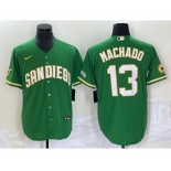 Men's San Diego Padres #13 Manny Machado Green Cool Base Stitched Baseball Jersey