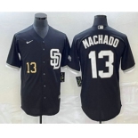 Men's San Diego Padres #13 Manny Machado Number Black 2023 Cool Base Stitched Jersey