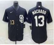 Men's San Diego Padres #13 Manny Machado Number Black 2023 Cool Base Stitched Jersey