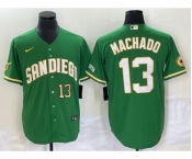 Men's San Diego Padres #13 Manny Machado Number Green Cool Base Stitched Baseball Jersey