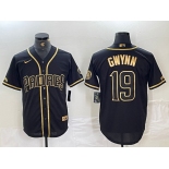 Men's San Diego Padres #19 Tony Gwynn Black Gold Cool Base Jersey