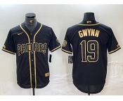 Men's San Diego Padres #19 Tony Gwynn Black Gold Cool Base Jersey