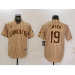 Men's San Diego Padres #19 Tony Gwynn Khaki Team Logo Stitched Cool Base Nike Jersey