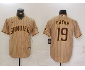 Men's San Diego Padres #19 Tony Gwynn Khaki Team Logo Stitched Cool Base Nike Jersey