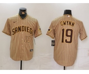 Men's San Diego Padres #19 Tony Gwynn Khaki Team Logo Stitched Cool Base Nike Jerseys