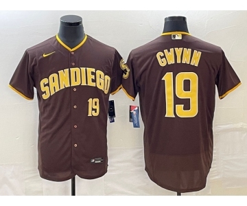 Men's San Diego Padres #19 Tony Gwynn Number Brown Stitched MLB Flex Base Nike Jersey