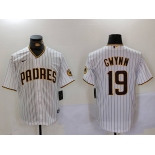 Men's San Diego Padres #19 Tony Gwynn White Team Logo Stitched Cool Base Nike Jersey