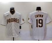 Men's San Diego Padres #19 Tony Gwynn White Team Logo Stitched Cool Base Nike Jersey